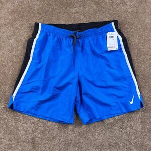 Nike Swim Trunks Mens XXL Blue Black White Colorblock Shorts NESSC602 NWT